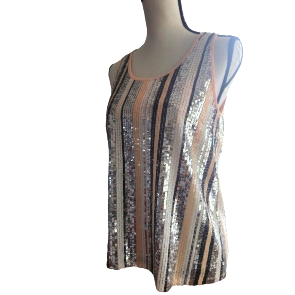 Isla Maude Women's Lined Multi Colored Sequins Summer Crew Neck Tank Top